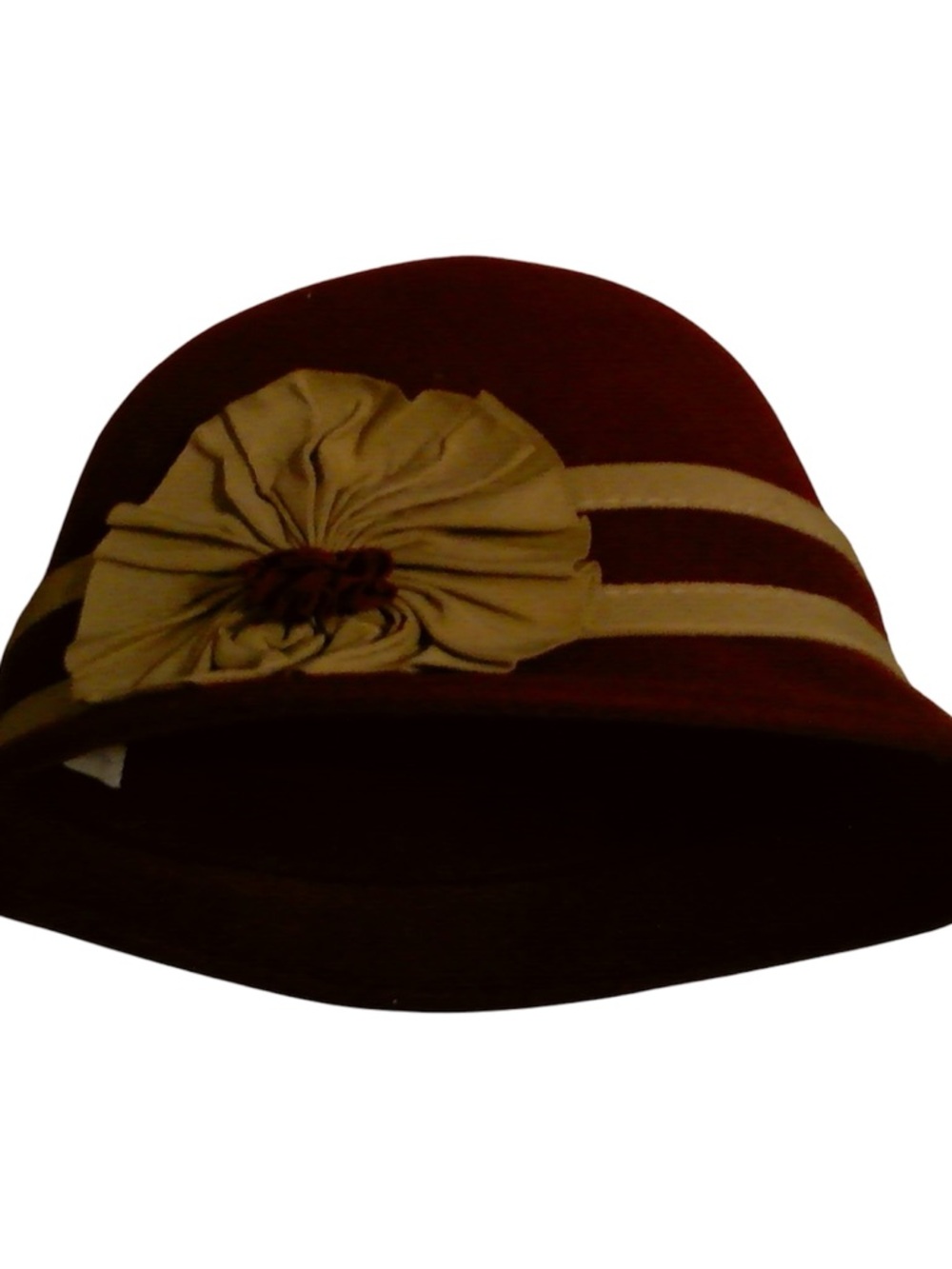 New York & Company Burgundy Cloche Hat with Cream Flower Trim